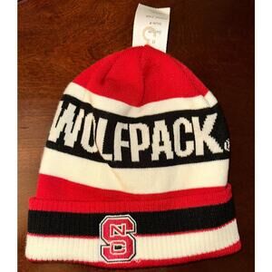 NC State Wolfpack Adidas Knit Winter Hat Beanie Stocking Cap W/Cuff Black Red